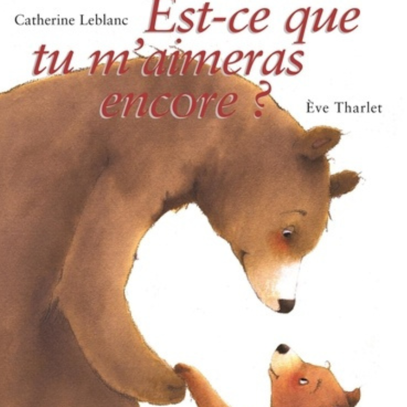 Couverture du livre pour enfant "Est-ce que tu m'aimeras encore ? Une maman ours et son ourson qui se regarde avec beaucoup d'amour.