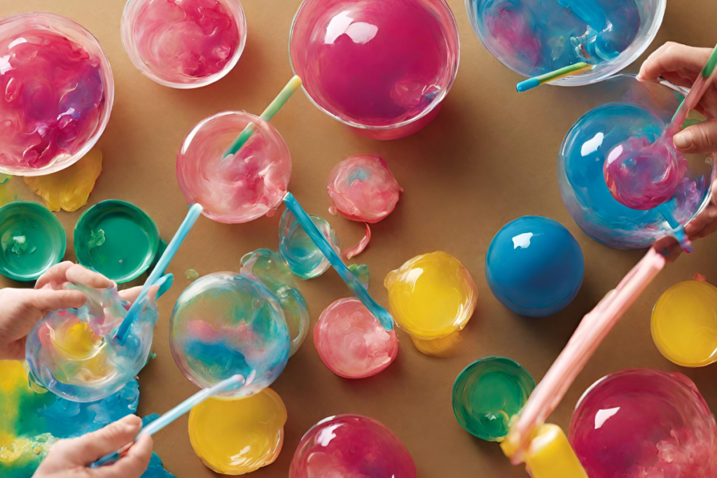 Mélange d'une expérience de créer des bulles de savons.