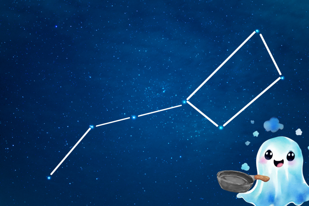 La grande ourse qui ressemble à une grande casserole. Sur l'image le fantôme de la confiance tient une casserole en main pour illustrer la constellation de la grande ourse.