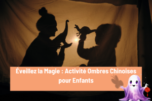 Éveillez la Magie : Activité Ombres Chinoises pour Enfants, une maman et son fils qui s'amusent à créer des ombres chinoises sur un drap blanc avec des figurines de dinosaures.